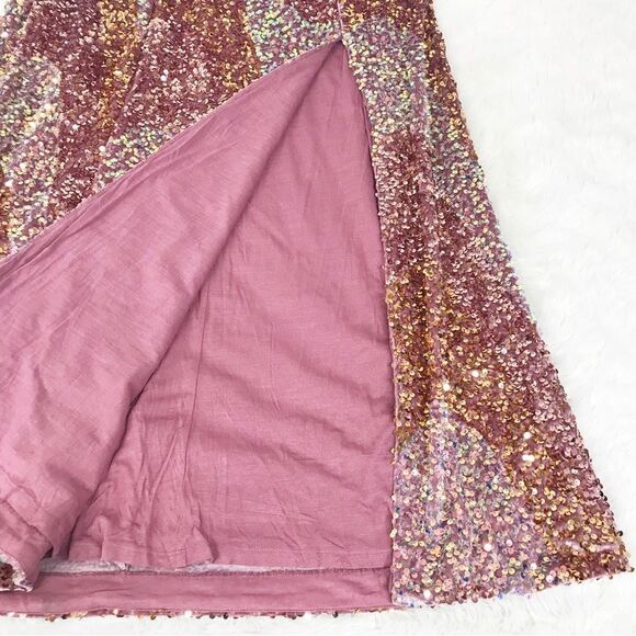 FREE PEOPLE Pink Velvet Sequin Party Dress Midi Maxi Halter Neck Size Medium New - Picture 12 of 15